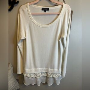 Karen Kane Cream Long Sleeve Top with Lace Hem